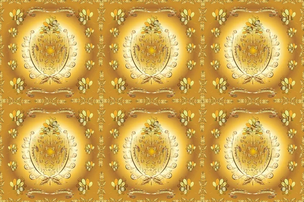 Χρυσό Στοιχείο Καφέ Κίτρινα Και Μπεζ Χρώματα Χρυσό Floral Στολίδι — Φωτογραφία Αρχείου