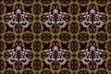 Tarafsız, sarı ve kahverengi renklerde altın desenli altın elementler. Raster oryantal süs. Kusursuz altın desen.