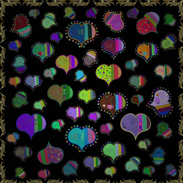Безшовний Візерунок Тканини Love Тла Блакитний Чорний Зелений Векторні Ілюстрації — стоковий вектор