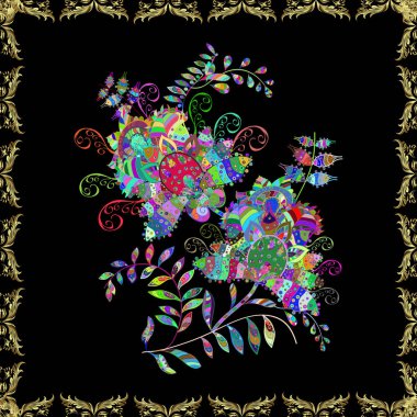 Küçük çiçekteki sevimli çiçek deseni. Yeşil, siyah ve nötr renkte çiçekler.