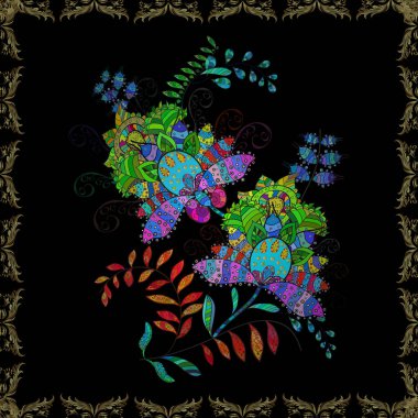 Güzel, parlak, pürüzsüz kumaş, tuval. Vektör çizimi. Şablon, pürüzsüz, çiçekli kenar. Çiçek çelengi. Eski moda arka plan. Kıvırcık, parlak örgü.