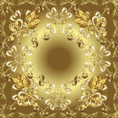 Geleneksel klasik altın desen. Doğulu süsü. Barok tarzında kusursuz bir doğulu süsü. Altın desenli sarı, nötr ve kahverengi altın elementli.