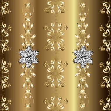 Tarafsız, bej, kahverengi ve altın desenli. Tekrarlayan elementlerle kusursuz soyut arkaplan. Zarif klasik desen.