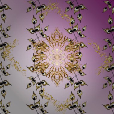 Pembe, nötr, mor renklerde altın element. Doğu tarzı element. Altın desenli çiçek dekoru. Davetiyeler, kartlar, web sayfası için vektör illüstrasyonu. Çizgi sanatı tasarım şablonu için sınırsız sınır.
