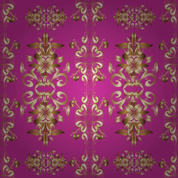 Goldflorales Ornament Barockstil Damast Nahtlose Wiederholung Hintergrund Gold Wallpaper Auf — Stockvektor