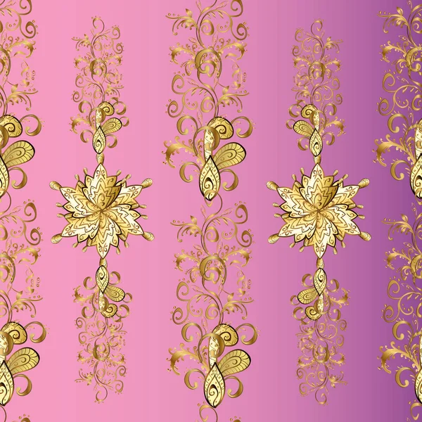 Vector Clásico Sin Costuras Marrón Violeta Rosa Patrón Oro Fondo — Archivo Imágenes Vectoriales