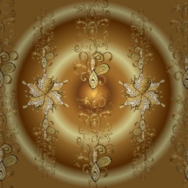 Kusursuz vektör arkaplanı. Duvar kâğıdı barok, İspanyol kumaşı. Bej, kahverengi ve turuncu renklerde grafiksel, pürüzsüz desen. Kusursuz çiçek deseni.