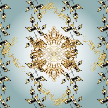 Klasik tarzda hem de. Vektör sarı, gri ve nötr yapraklı arka plan, güzel yapraklar, çiçekler, girdaplar, karmaşık güzel süsler. Vektör tasarımı. Yeşillik, hoş, dikişsiz desen.