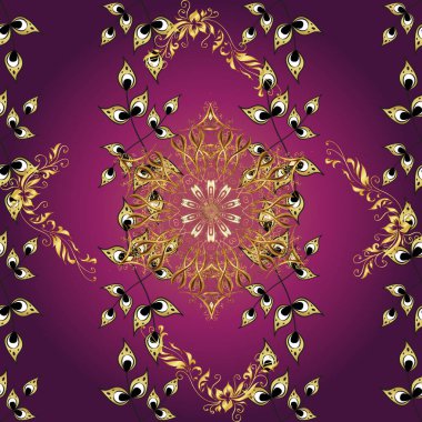 Sarı, gri ve mor renklerde kıvrım ve kıvrım. Çizimler için mükemmel, web sayfası geçmişi, yüzey dokuları, tekstil. Kusursuz. Klasik tarzda hem de. Vektör illüstrasyonu.