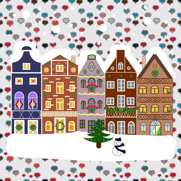 Illustration Vectorielle Maisons Hiver Pour Noël Noël Tissus Papier Emballage — Image vectorielle