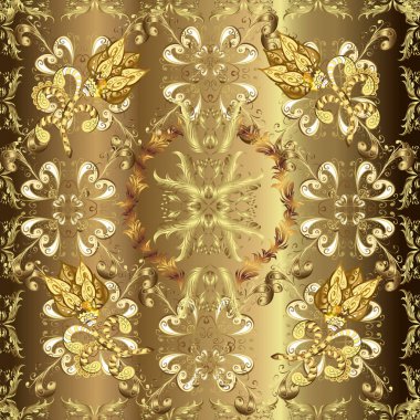 Klasik lüks, eski moda İspanyol süsü, eskizler için kraliyet Victoria dönemi kusursuz dokusu. Vektör. Vektör şirin, kusursuz desen arkaplanı. Tarafsız, kahverengi ve bej renkli bir resim.