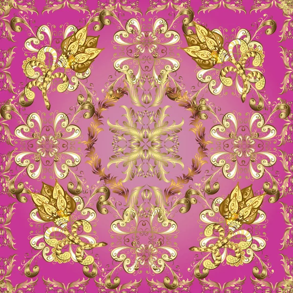 Motifs Sur Les Couleurs Rose Jaune Magenta Éléments Vintage Sans — Image vectorielle