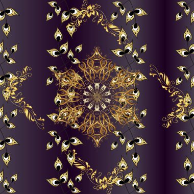 Kusursuz soyut bir arkaplan. Oriental klasik kahverengi, mor ve mor ve altın desenli.
