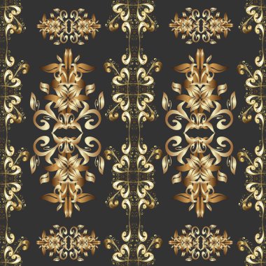 Klasik altın pürüzsüz desen. Çiçek süsü kumaş deseni, cam, çiçek desenli metal bej, kahverengi ve gri renkte altın elementler..
