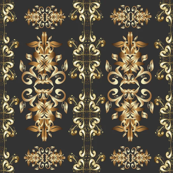 Patrón Clásico Dorado Sin Costuras Patrón Textil Brocado Ornamento Floral —  Fotos de Stock