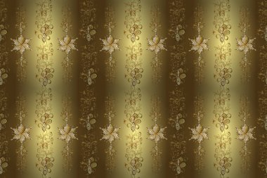 Kahverengi, sarı, nötr ve altın desenli. Tekrarlayan elementlerle kusursuz soyut arkaplan. Zarif Raster klasik desen.
