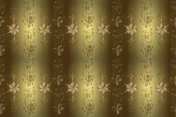 Kahverengi, sarı, nötr ve altın desenli. Tekrarlayan elementlerle kusursuz soyut arkaplan. Zarif Raster klasik desen.