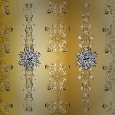 Vektör çizimi. Sarı, nötr ve bej renklerde, kusursuz desenli, altın rengi soyut çiçek deseni. Süsleme.