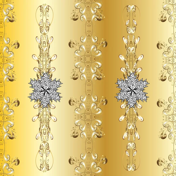 Altın antika ortaçağ dekoratifi, yaprakları ve altın desenli süslemelerle renksiz, sarı ve bej renklerde taşıyıcı desenler. Kusursuz kraliyet lüksü, altın barok kumaş rengi..