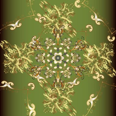 Altın kar taneleri basit, pürüzsüz desen. Soyut duvar kâğıdı, ambalaj dekorasyonu. Kış sembolü, Mutlu Noeller, Mutlu yıllar 2019. Kahverengi, yeşil, sarı renklerde vektör altın deseni.