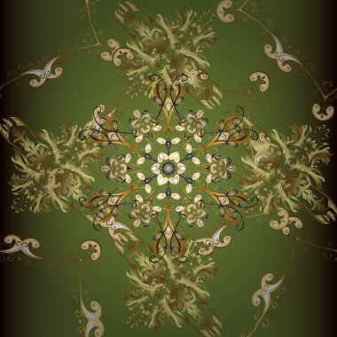 Kusursuz klasik altın desen. Geleneksel vektör yön süsü. Altın desenli kahverengi, sarı ve yeşil altın elementlerle.