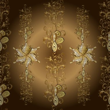 Zarif bir klasik vektör modeli. Tekrarlayan elementlerle kusursuz soyut arkaplan. Bej, sarı, kahverengi ve altın desenli.