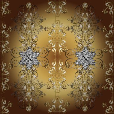 Çiçek deseni. Duvar kâğıdı barok, İspanyol kumaşı. Kusursuz vektör arkaplanı. Bej, kahverengi ve sarı renklerde altın elementler. Şekil grafik deseni.