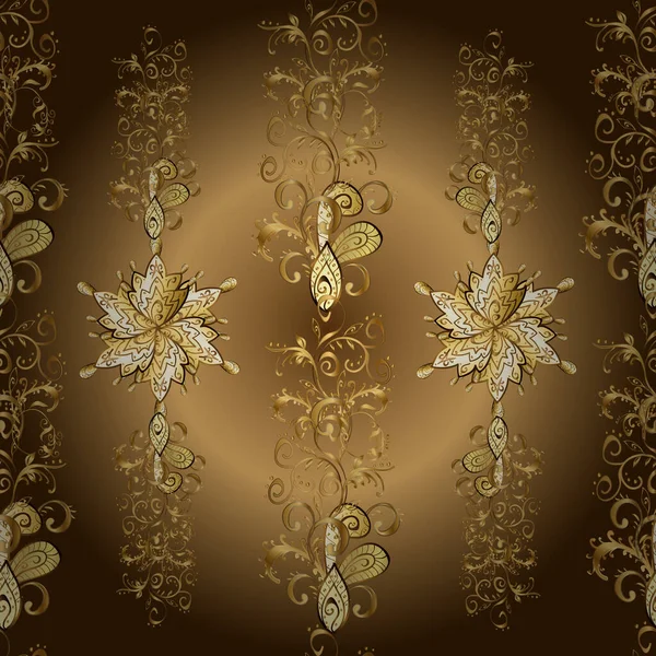 Zarif bir klasik vektör modeli. Tekrarlayan elementlerle kusursuz soyut arkaplan. Bej, sarı, kahverengi ve altın desenli.