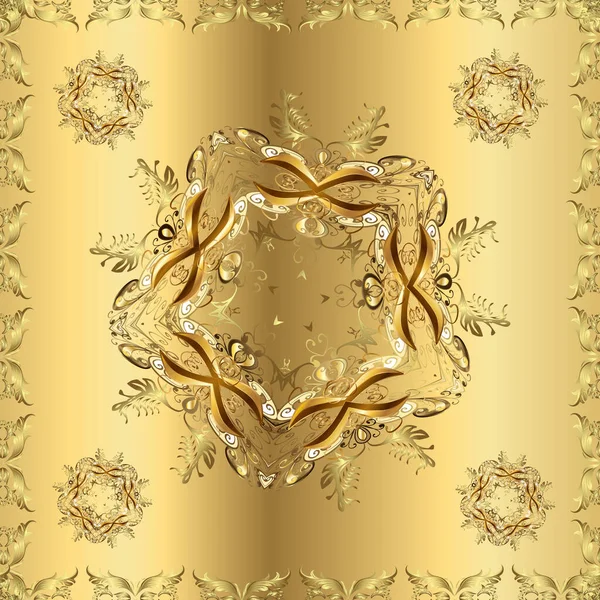 Oriental Vector Clásico Marrón Beige Amarillo Patrón Dorado Fondo Abstracto — Archivo Imágenes Vectoriales