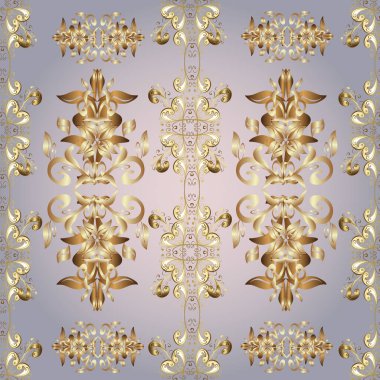 Damask altın soyut çiçek deseni bej, nötr ve gri renklerde. Süsleme.