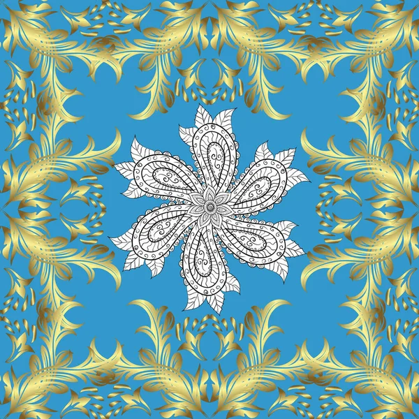 Naadloze Middeleeuwse Bloemen Koninklijke Patroon Decoratieve Symmetrie Arabesk Goud Blauwe — Stockfoto