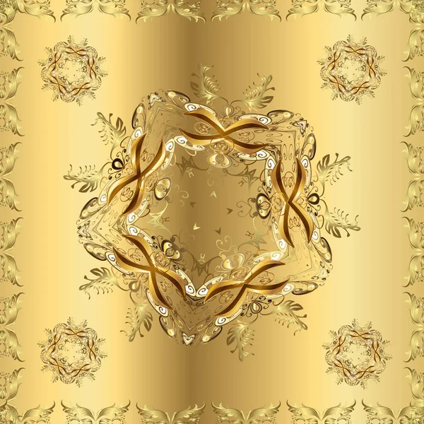 Плоска Рука Намальована Старовинна Колекція Фон Тканина Золоті Шпалери Золотий — стокове фото