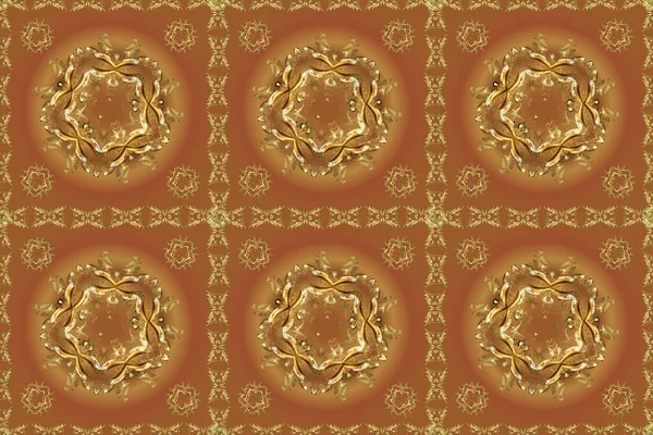 Kahverengi, sarı ve bej renklerde altın elementlerle geleneksel klasik altın desen. Barok tarzında kusursuz bir doğulu süsü..