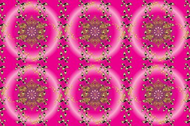 Altın desen. Kusursuz kıvırcık saçlar. Doğulu stil altın deseni altın elementlerle pembe, morumsu ve mor renklerle donatır..