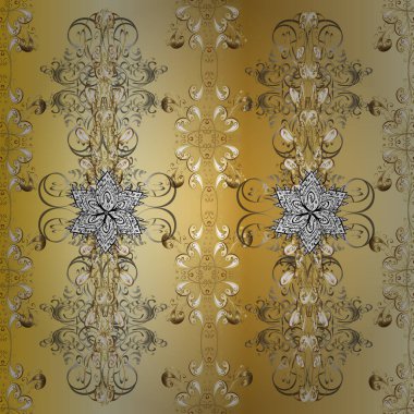 Doğu tarzı arabesk. Vektör altın desen. Kusursuz altın desenli bukleler. Vektör çizimi. Sarı, nötr ve bej renkler altın elementlerle.