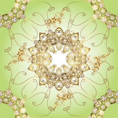 Bej, kahverengi ve nötr renklerde altın element. Barok tarzında altın çiçekli süs. Damask kusursuz yinelenen arkaplan. Doku arkaplanı üzerine altın duvar kağıdı.