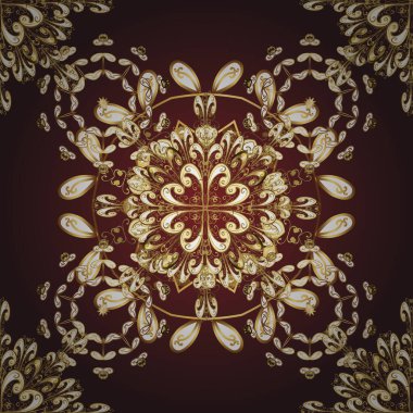 Doğu tarzı arabesk tarzında altın elementler. Vektör altın pürüzsüz desen. Bej, kahverengi ve mor renklerde pürüzsüz desen. Kusursuz altın desenli bukleler..