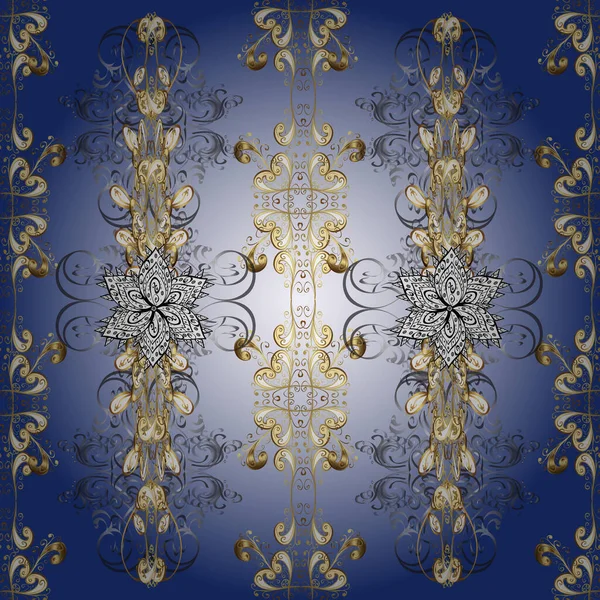 Золотой Узор Серых Синих Нейтральных Цветах Золотыми Элементами Традиционный Классический — стоковый вектор