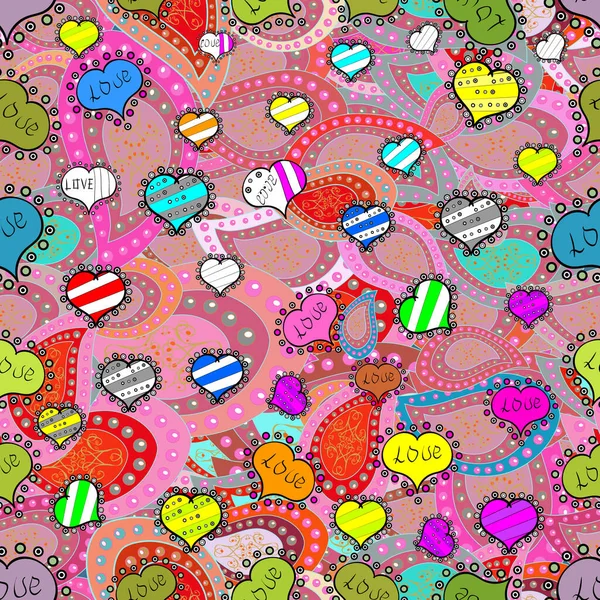 情人节 黑色和粉红色 矢量花哨的爱情形状无缝图案背景 — 图库矢量图片