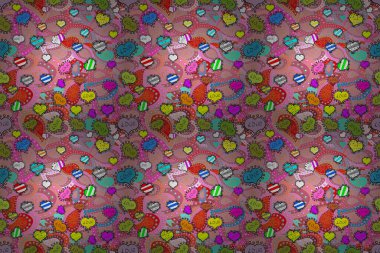 Grunge. Tasarlanan eskiz kalbi sever. Sevgililer günü kartı, mavi, pembe ve siyah renkli kalpleri sever. Kusursuz kalp aşkı. Grafik kalp aşkı. Raster Illustrasyon. El çabukluğu kalpleri sever. Çizimler.