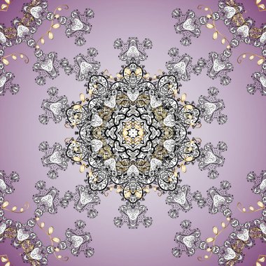 Süslü çiçek süsü. Doğulu tarzında kusursuz bir desen. Tekstil ve kumaş için kentsel model. Siyah, beyaz ve nötr renklerde illüstrasyon. Kıvırcık saçlı. Vektör illüstrasyonu.