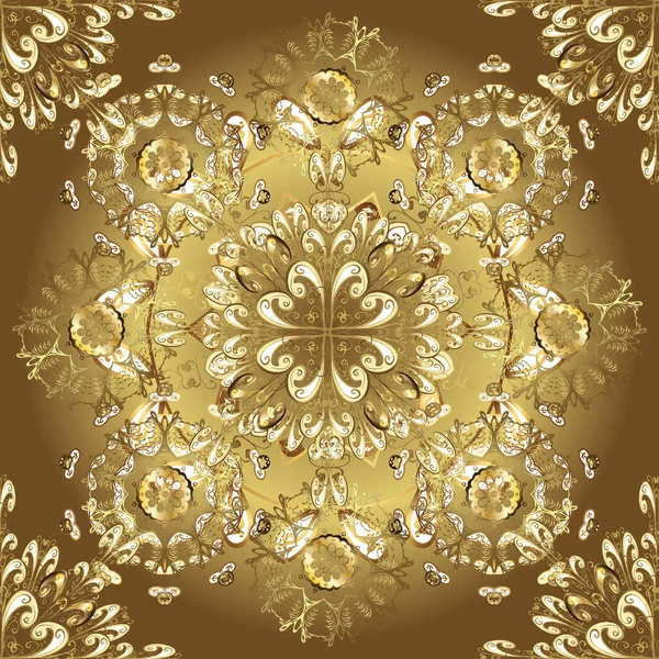 Decoratieve Symmetrie Arabesk Naadloze Middeleeuwse Bloemen Koninklijke Patroon Goud Beige — Stockfoto