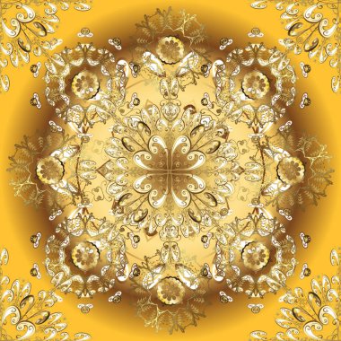 Kahverengi, sarı ve bej renklerde klasik, klasik, altın, kusursuz desen. Barok tarzında kusursuz bir doğulu süsü..
