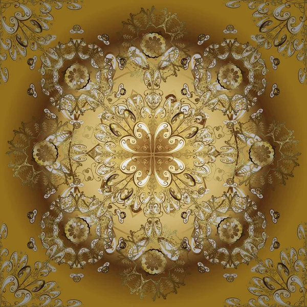 Barok tarzında kusursuz bir doğulu süsü. Geleneksel klasik altın desen. Altın elementlerle bej, kahverengi ve sarı renklerde altın desenler. Vektör oryantal süsü.