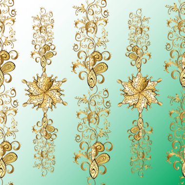 Barok tarzında altın çiçekli süs. Antika altın tekrarlanabilir duvar kağıdı. Renklerdeki altın element. Damask pürüzsüz tekrarlama deseni.