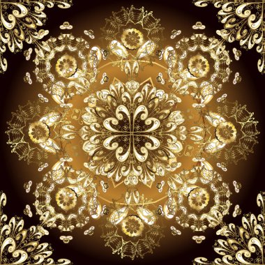 Dikişsiz desen şark süsleme. Vektör altın Tekstil baskı. İslam tasarım. Çiçek fayans. Renkleri altın elemanları ile altın desen.