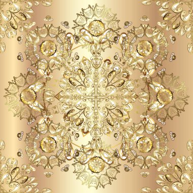 Süslü vektör dekorasyonu. Barok tarzında duvar kağıdı tasarımı için kusursuz damaske deseni arkaplanı. Altın elementlerle renklerde altın desen.