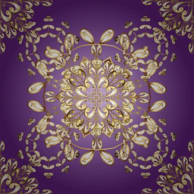 Vektör çizim. Altın elemanları ile bir renk üzerinde Vintage seamless modeli.