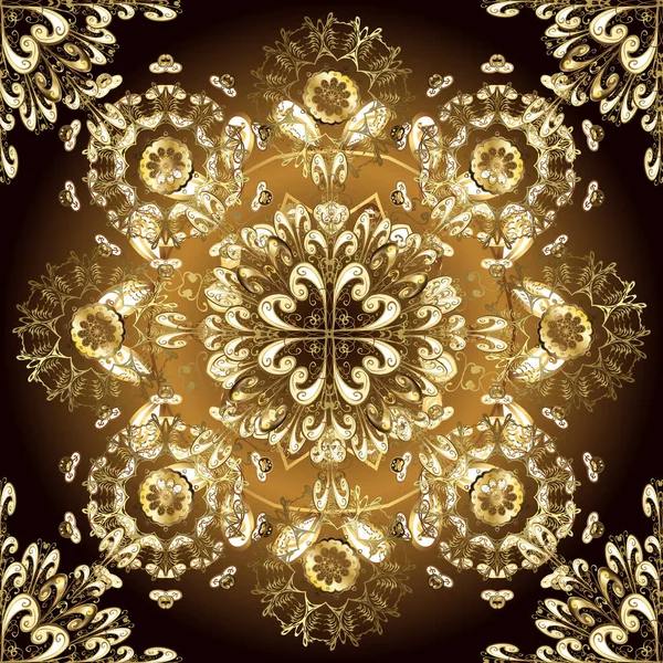 シームレス パターン東洋飾り ベクター黄金の絵柄はプリント イスラムのデザイン 花柄のタイル 黄金の要素を持つ色の黄金パターン — ストックベクタ