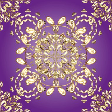 Damask arkaplanı tekerrür ediyor. Renklerdeki altın element. Antika altın tekrarlanabilir duvar kağıdı. Barok tarzında altın çiçek süsü..